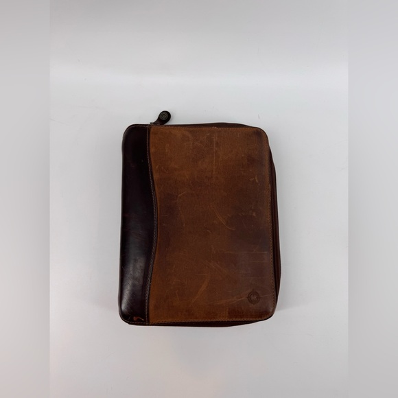VTG Franklin Covey ~ Brown Leather ~ Zip Planner Binder ~ Riverwood Made In USA - Picture 1 of 8